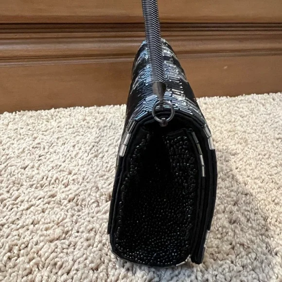 Preowned Inge Christopher Evening Bag With Black, Gray/blue,  And Silver Beads - Picture 8 of 11
